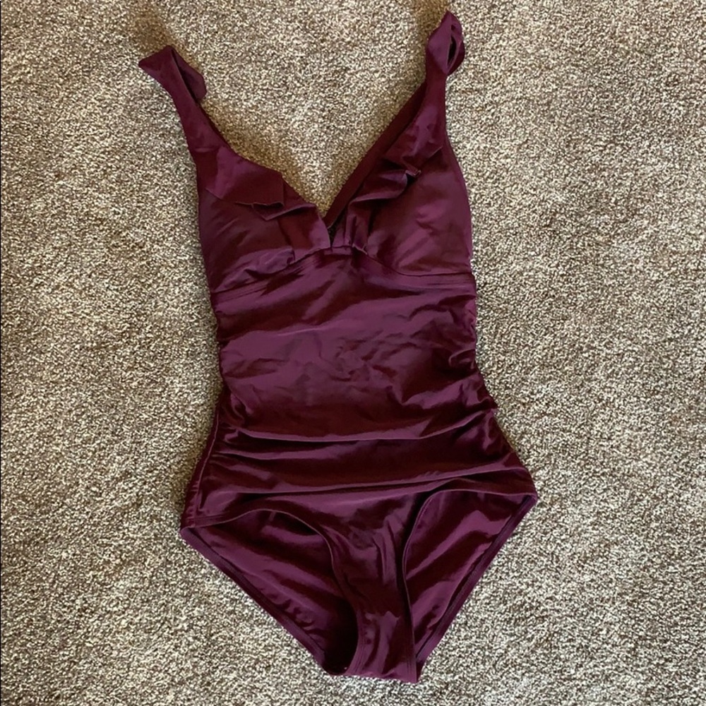 Plum ruched swim suit